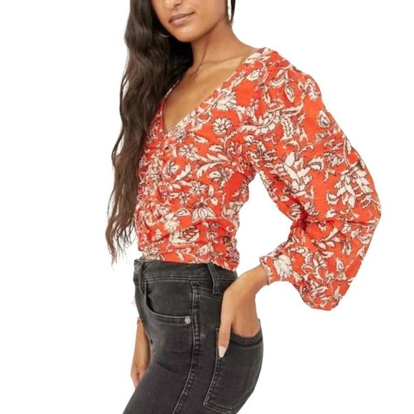 Free People Say The Word Top / Ruby Red Combo Size Small NWT - Picture 2 of 12